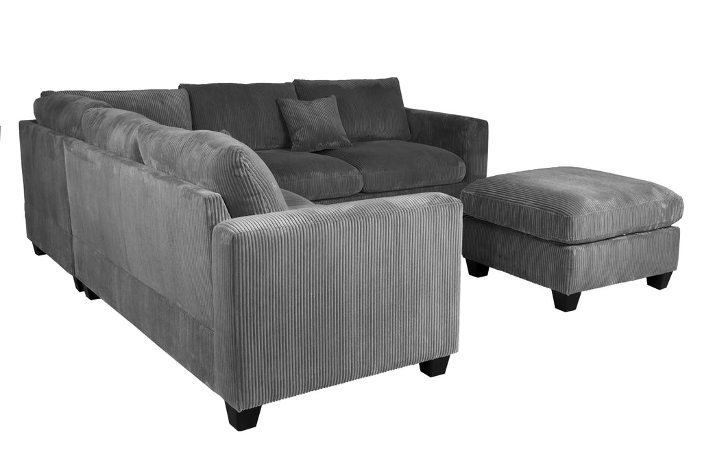 4-Piece Sectional Set – LAF Loveseat + RAF Loveseat + Corner Wedge + Cocktail Ottoman – Dark Gray (F8303)