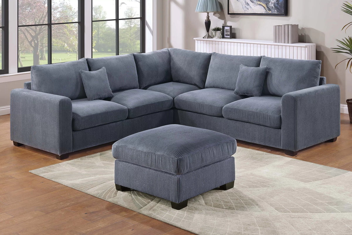 4-Piece Sectional Set – LAF Loveseat + RAF Loveseat + Corner Wedge + Cocktail Ottoman – Dark Gray (F8303)