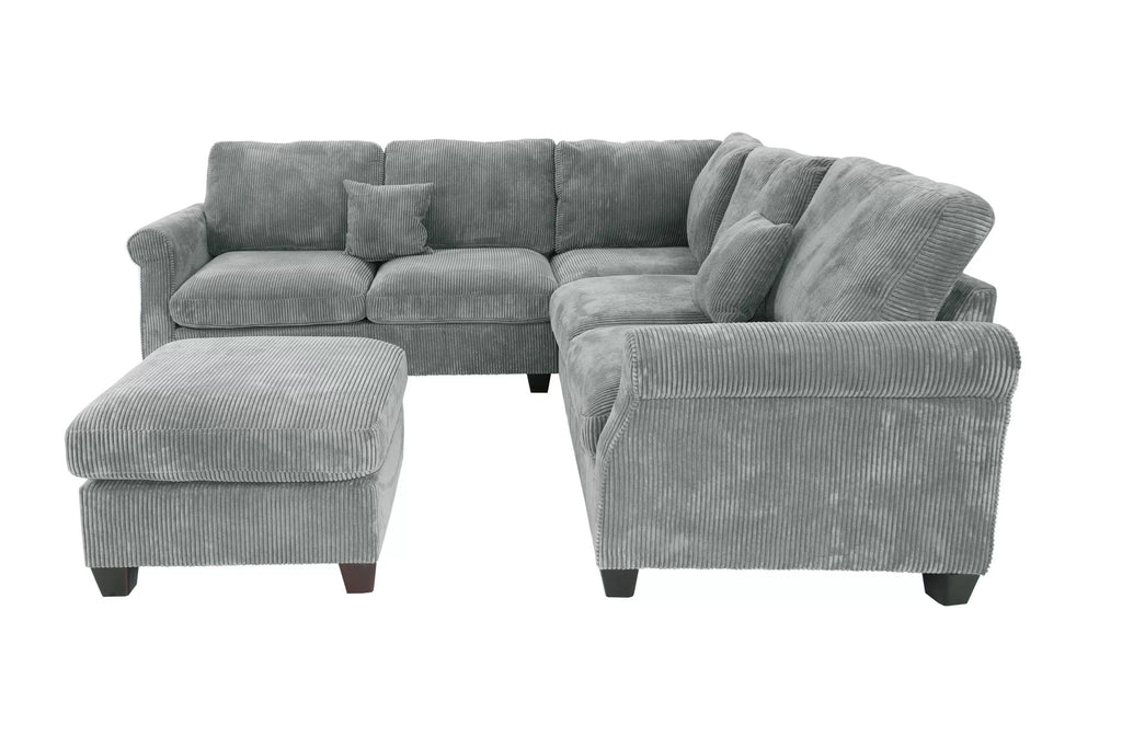 4-Piece Sectional Set – LAF Loveseat + RAF Loveseat + Corner Wedge + Cocktail Ottoman – Fog (F8305)