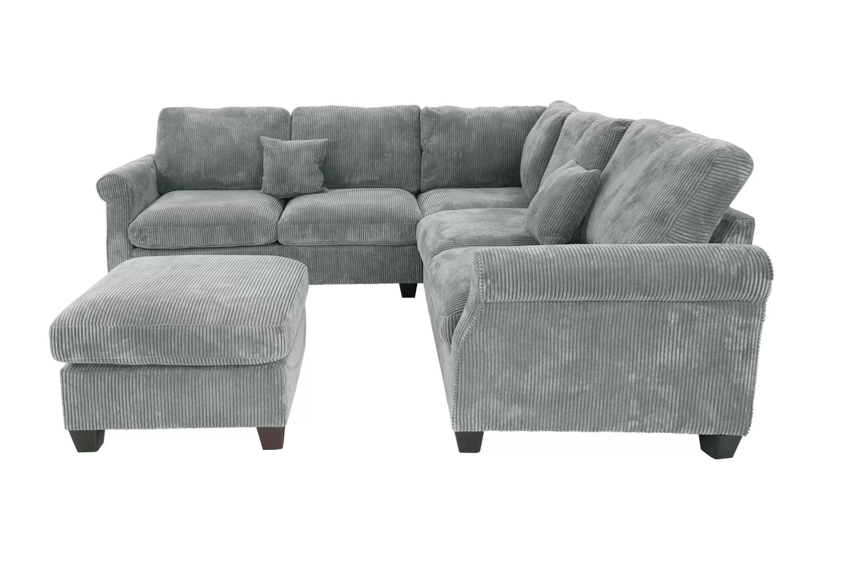 4-Piece Sectional Set – LAF Loveseat + RAF Loveseat + Corner Wedge + Cocktail Ottoman – Fog (F8305)