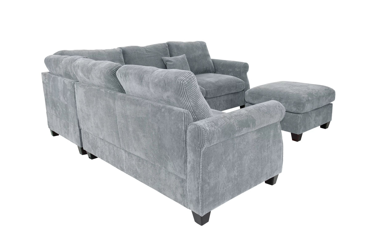 4-Piece Sectional Set – LAF Loveseat + RAF Loveseat + Corner Wedge + Cocktail Ottoman – Fog (F8305)