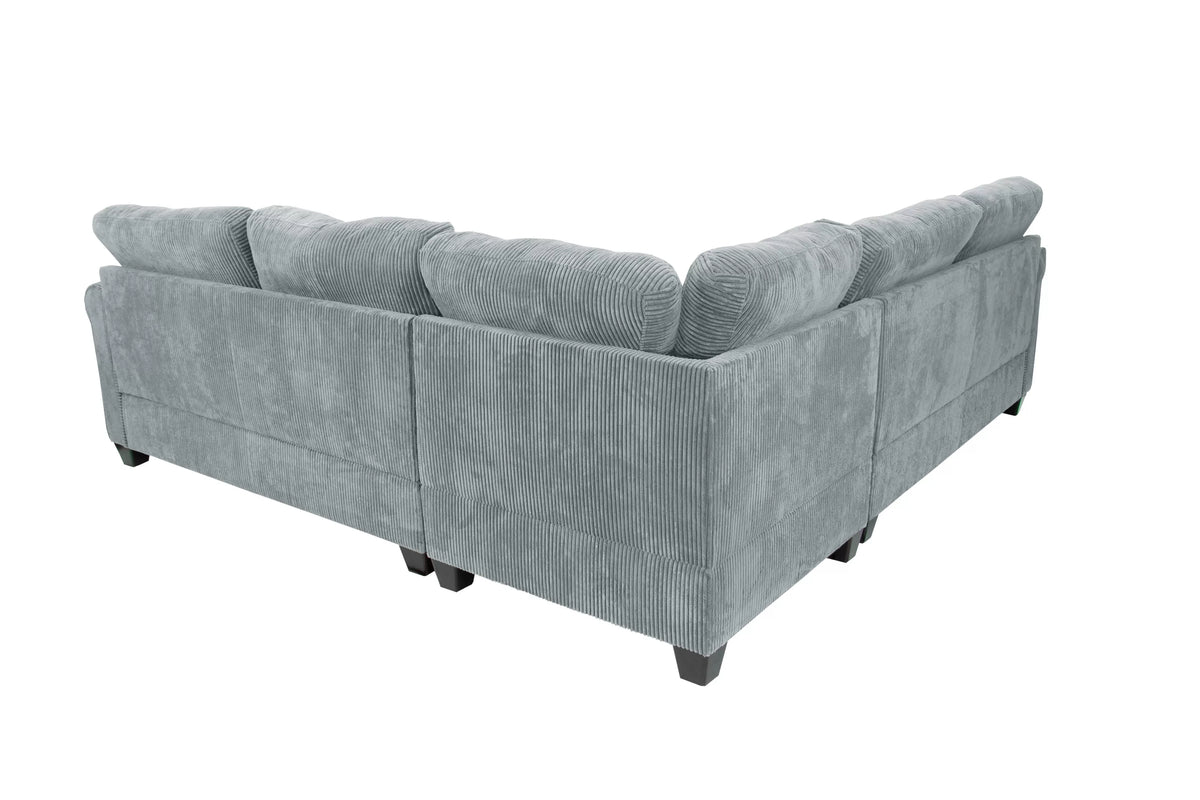 4-Piece Sectional Set – LAF Loveseat + RAF Loveseat + Corner Wedge + Cocktail Ottoman – Fog (F8305)