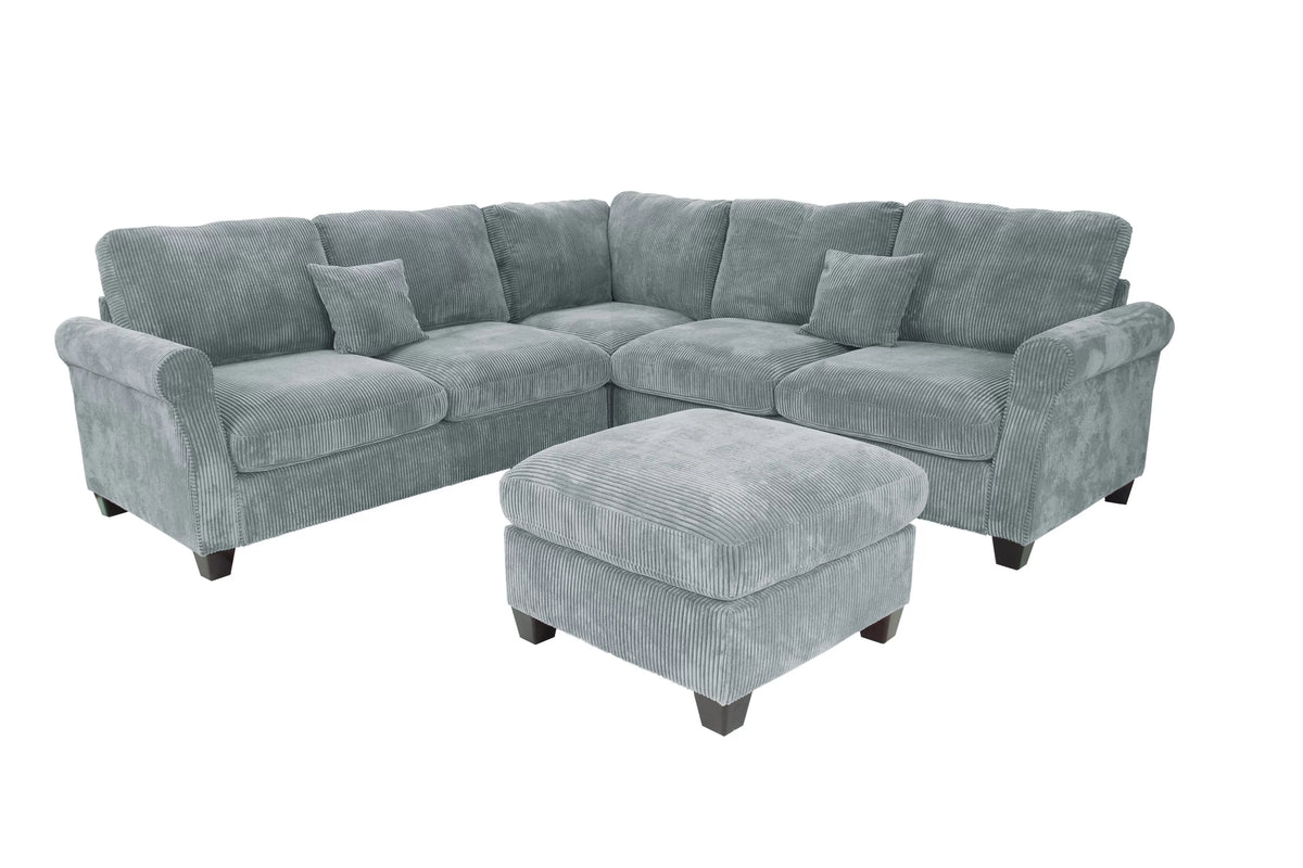 4-Piece Sectional Set – LAF Loveseat + RAF Loveseat + Corner Wedge + Cocktail Ottoman – Fog (F8305)