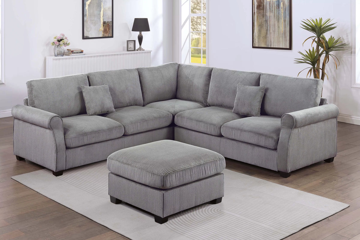4-Piece Sectional Set – LAF Loveseat + RAF Loveseat + Corner Wedge + Cocktail Ottoman – Fog (F8305)