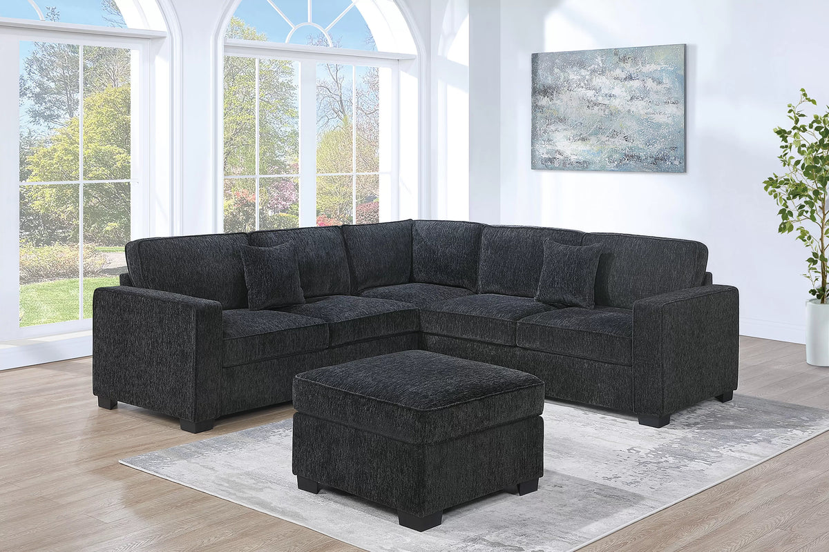 4-Piece Sectional Set – LAF One-Arm Loveseat + RAF One-Arm Loveseat + Corner Wedge + Ottoman – Black (F8307)