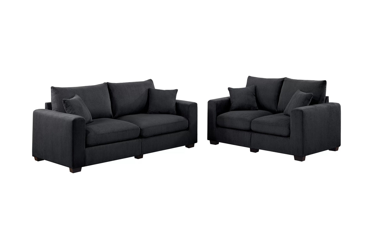 2-Piece Sofa Set – Sofa & Loveseat – Black (F8313)