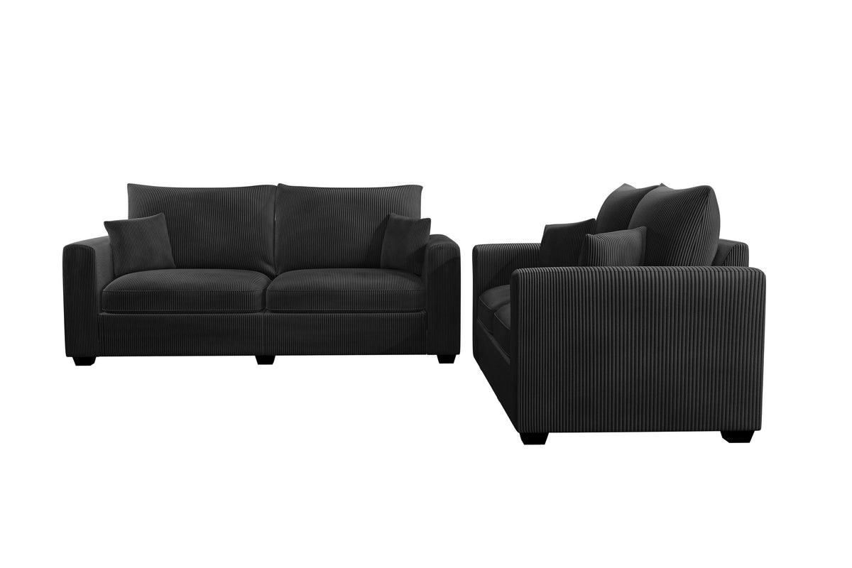 2-Piece Sofa Set – Sofa & Loveseat – Black (F8313)