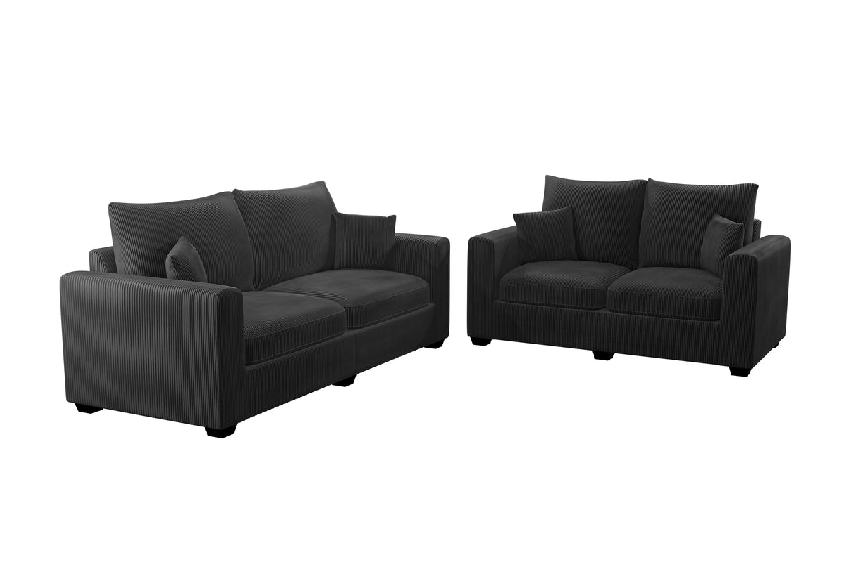 2-Piece Sofa Set – Sofa & Loveseat – Black (F8313)