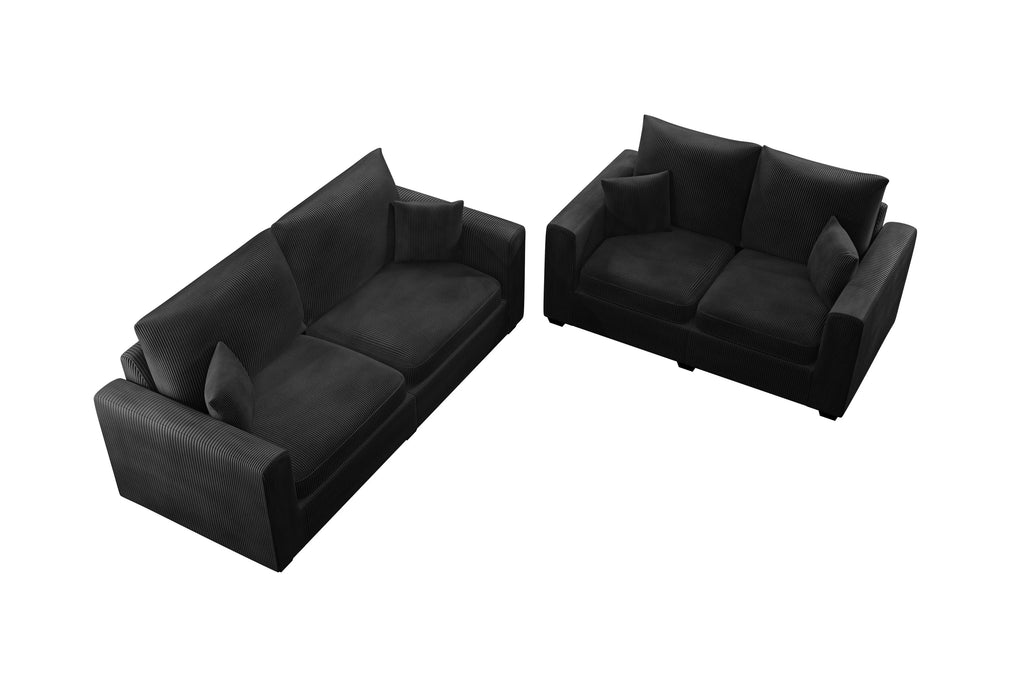 2-Piece Sofa Set – Sofa & Loveseat – Black (F8313)