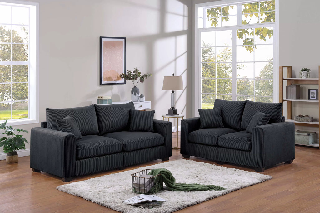 2-Piece Sofa Set – Sofa & Loveseat – Black (F8313)