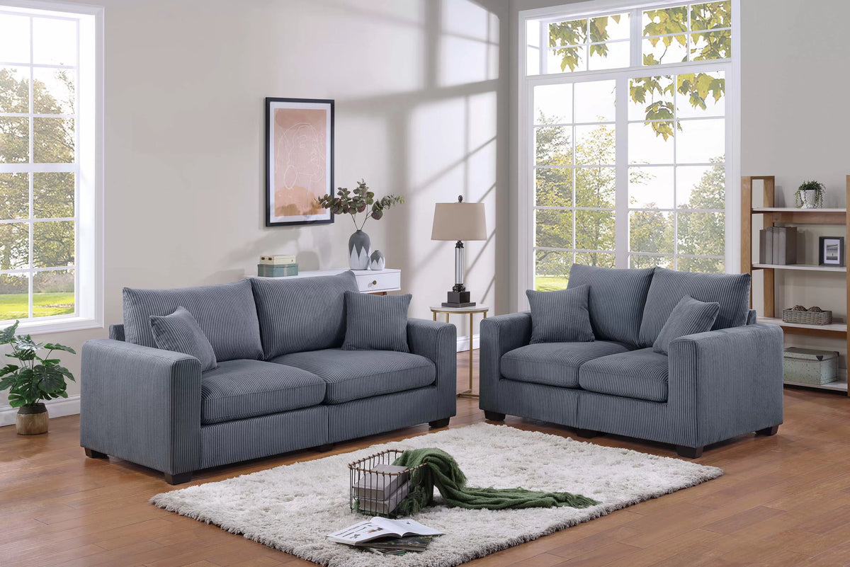 2-Piece Sofa Set – Sofa & Loveseat – Dark Gray (F8314)