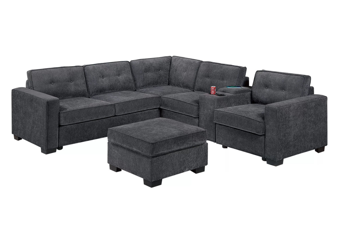 4-Piece Sectional Set W/ Ottoman – Black (F8319)