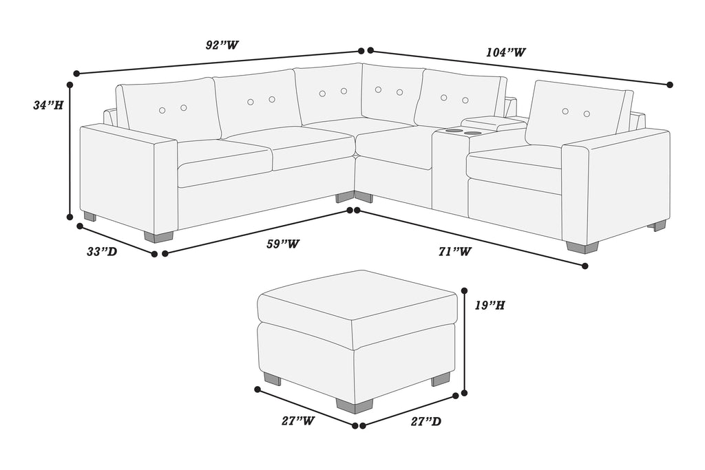 4-Piece Sectional Set W/ Ottoman – Black (F8319)