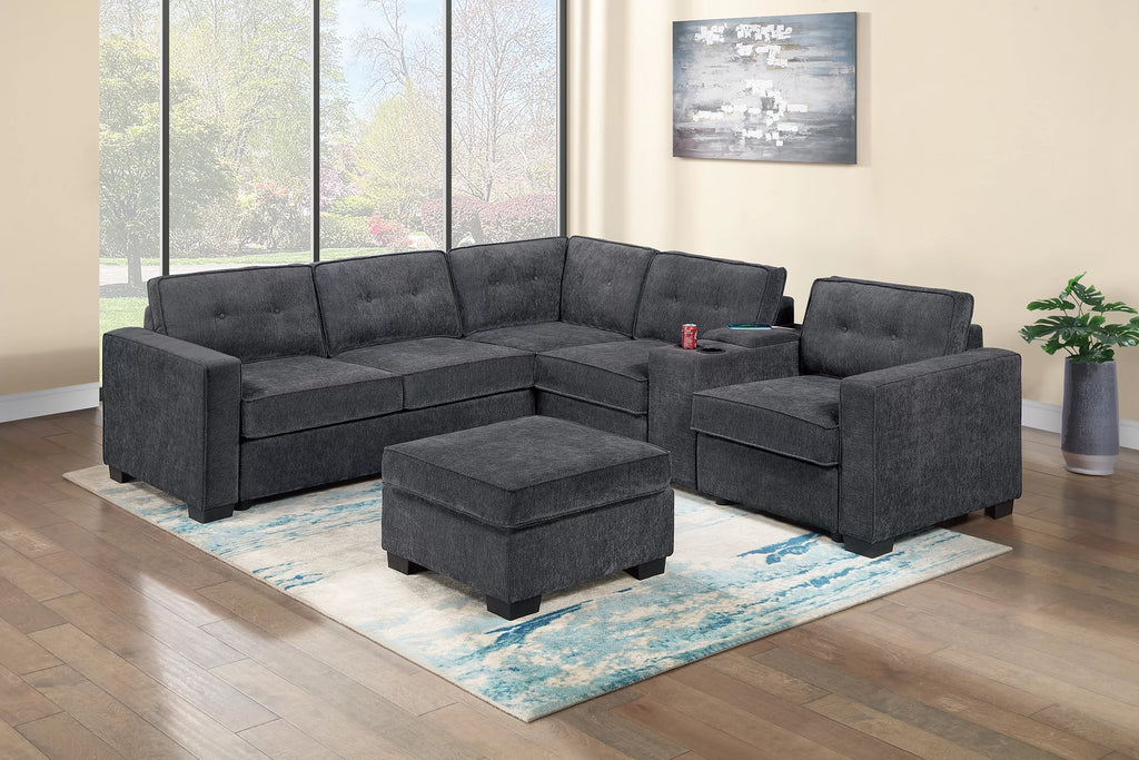4-Piece Sectional Set W/ Ottoman – Black (F8319)