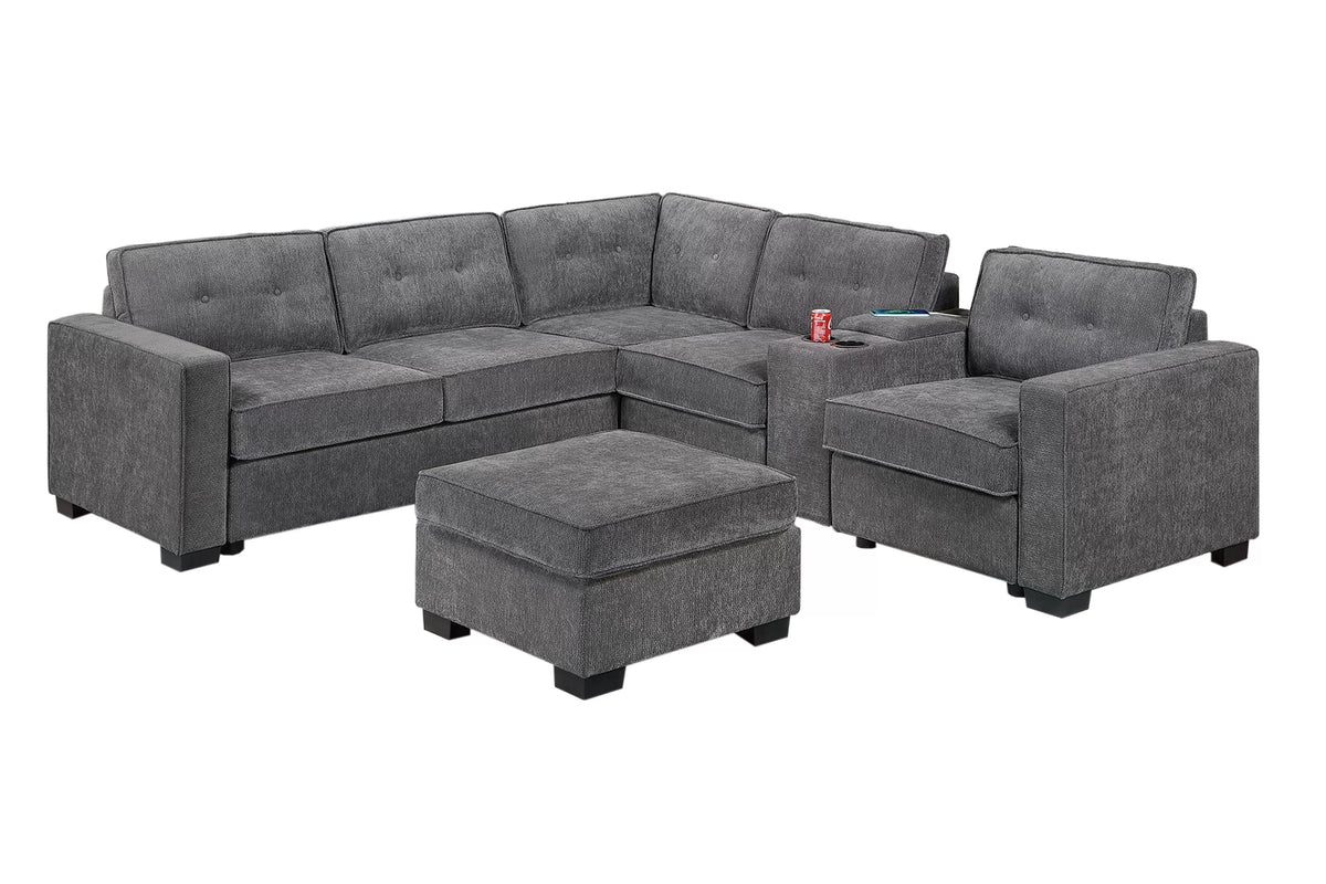4-Piece Sectional Set W/ Ottoman – Gray (F8321)