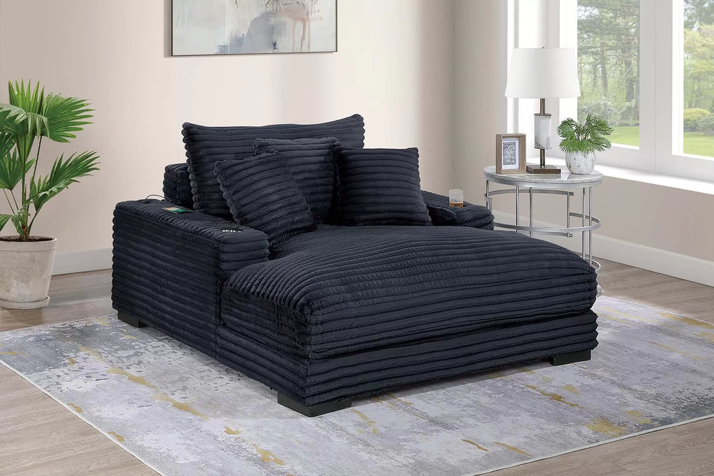 Chaise Lounge – W/2 Cup Holders & USB Ports – Black (F8327)