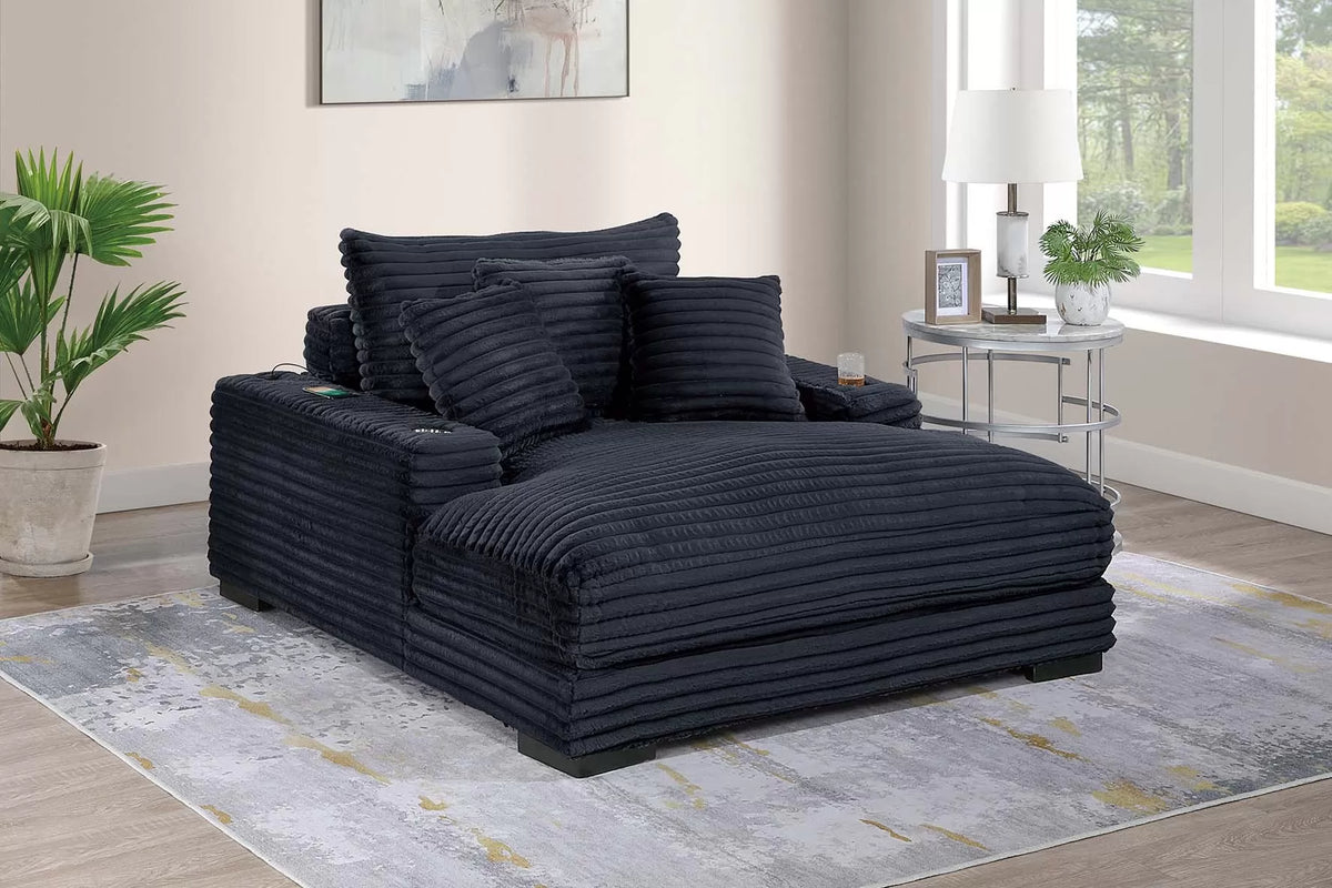 Chaise Lounge – W/2 Cup Holders & USB Ports – Black (F8327)