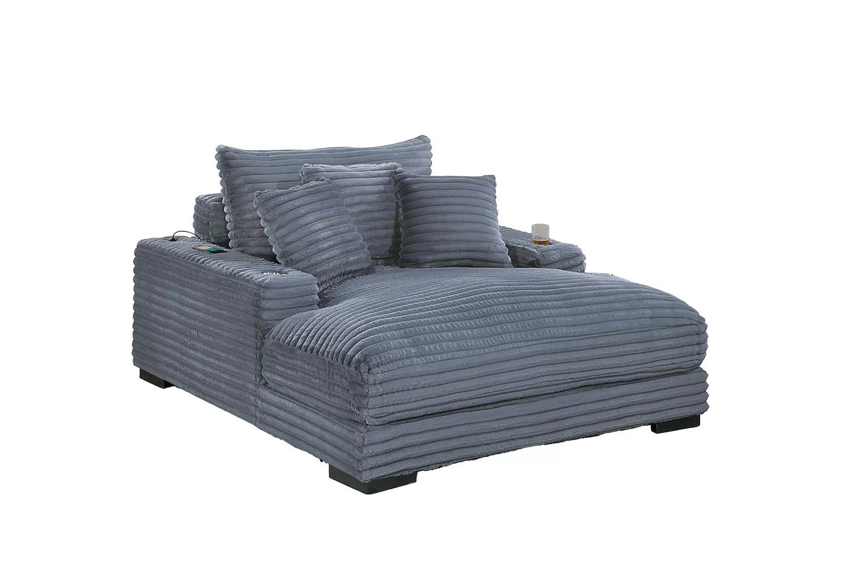 Chaise Lounge – W/2 Cup Holders & USB Ports – Gray (F8331)