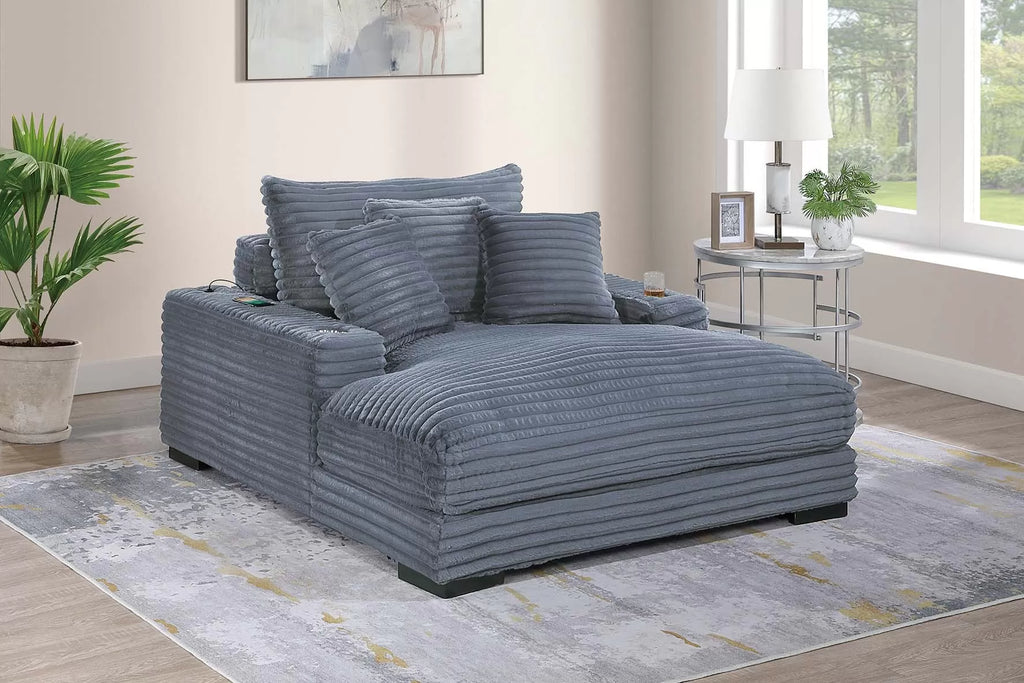 Chaise Lounge – W/2 Cup Holders & USB Ports – Gray (F8331)