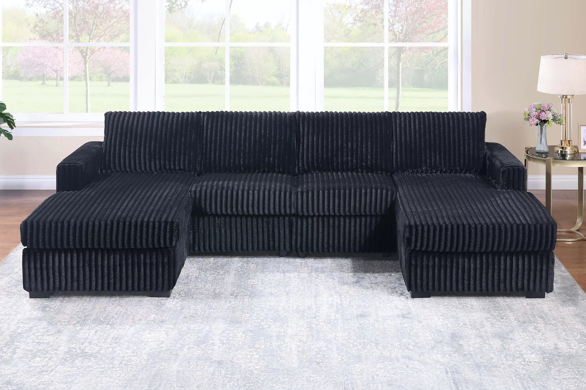 3-Piece Sectional Set – RAF/LAF Chaise + Armless Loveseat (Armless Chair x 2) – Black (F8333)
