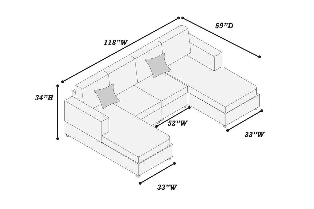 3-Piece Sectional Set – RAF/LAF Chaise + Armless Loveseat (Armless Chair x 2) – Dark Gray (F8334)