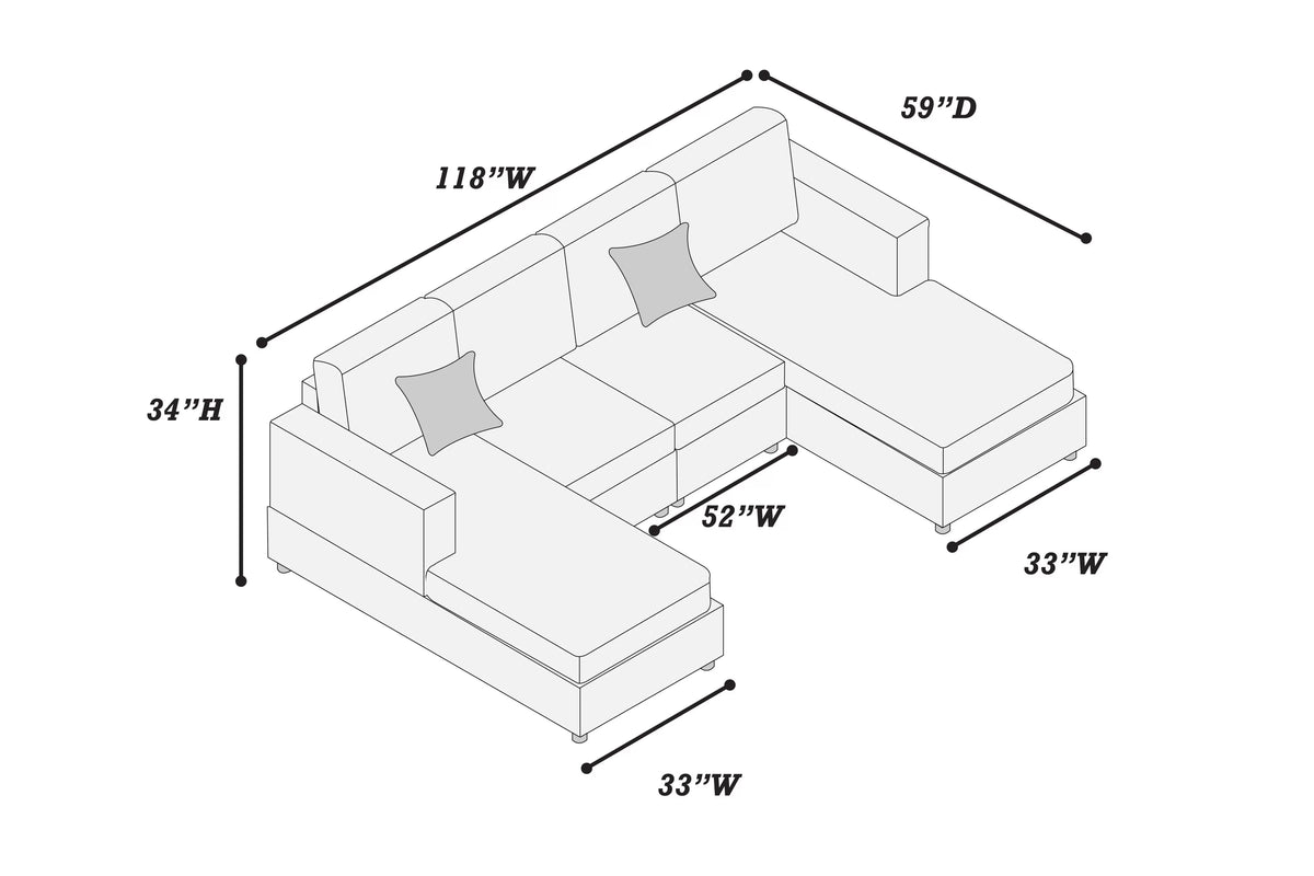 3-Piece Sectional Set – RAF/LAF Chaise + Armless Loveseat (Armless Chair x 2) – Dark Gray (F8334)