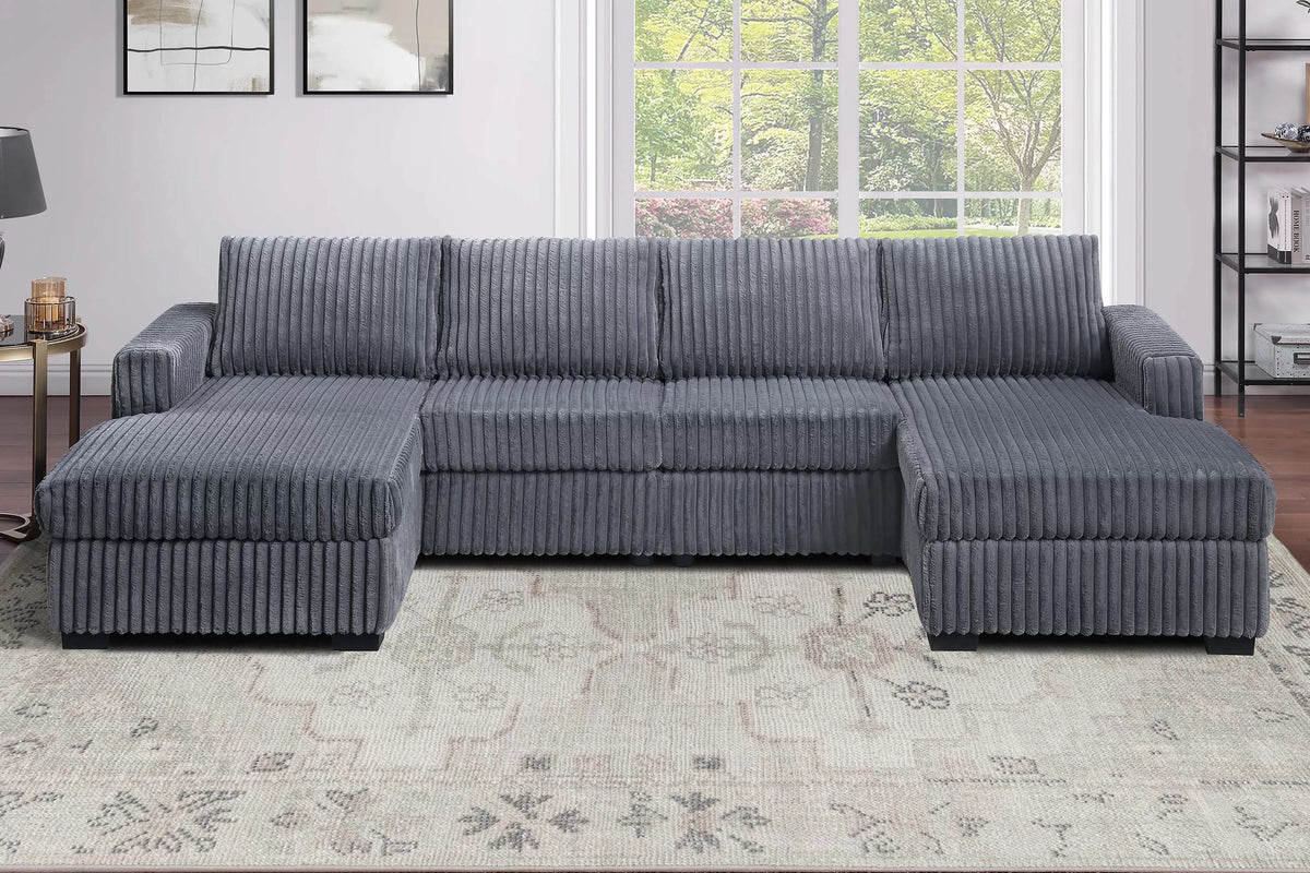 3-Piece Sectional Set – RAF/LAF Chaise + Armless Loveseat (Armless Chair x 2) – Dark Gray (F8334)