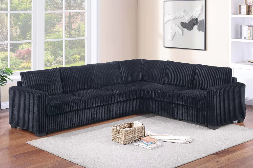 4-Piece Sectional Set – One-Arm Loveseat x 2 + Corner Wedge + Armless Chair – Black (F8335)
