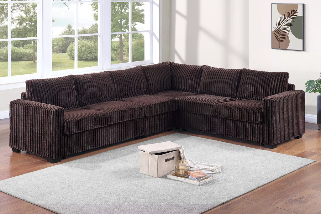 4-Piece Sectional Set – One-Arm Loveseat x 2 + Corner Wedge + Armless Chair – Coffee (F8336)