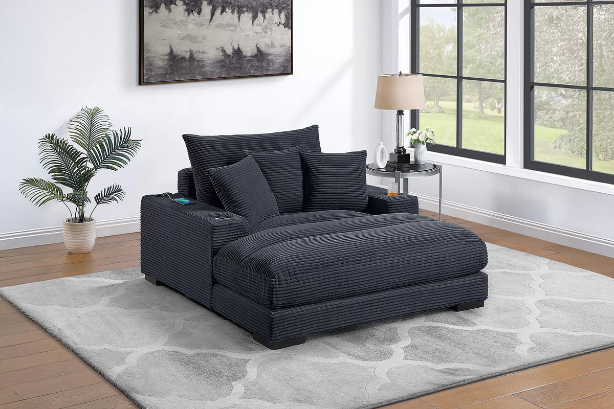 Chaise Lounge – W/2 Cup Holders & USB Ports – Black (F8337)