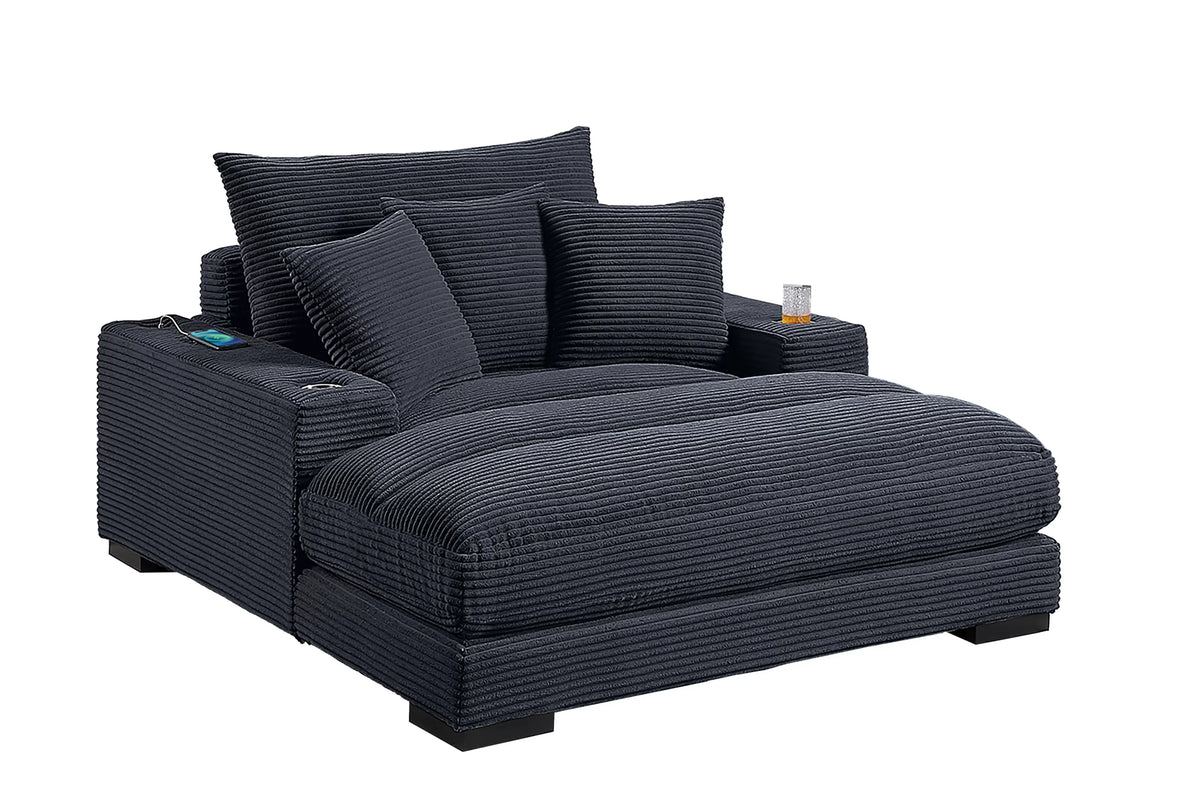 Chaise Lounge – W/2 Cup Holders & USB Ports – Black (F8337)