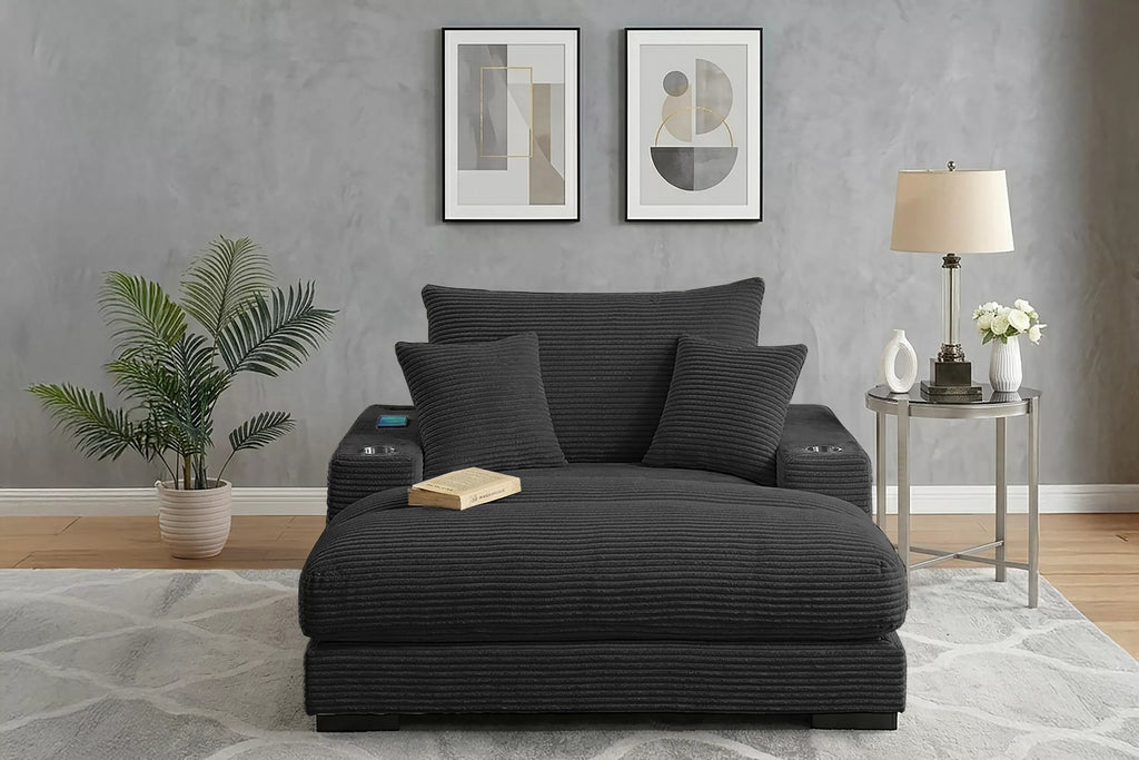 Chaise Lounge – W/2 Cup Holders & USB Ports – Black (F8337)