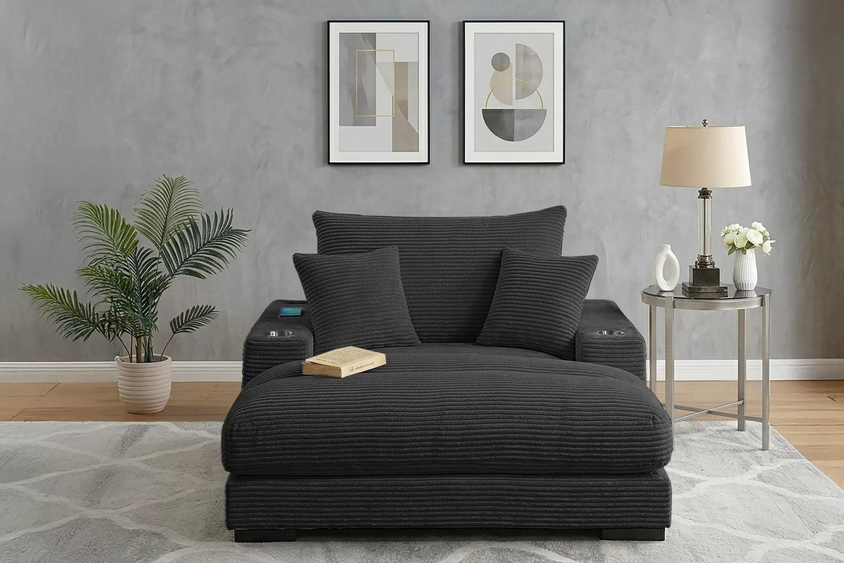 Chaise Lounge – W/2 Cup Holders & USB Ports – Black (F8337)