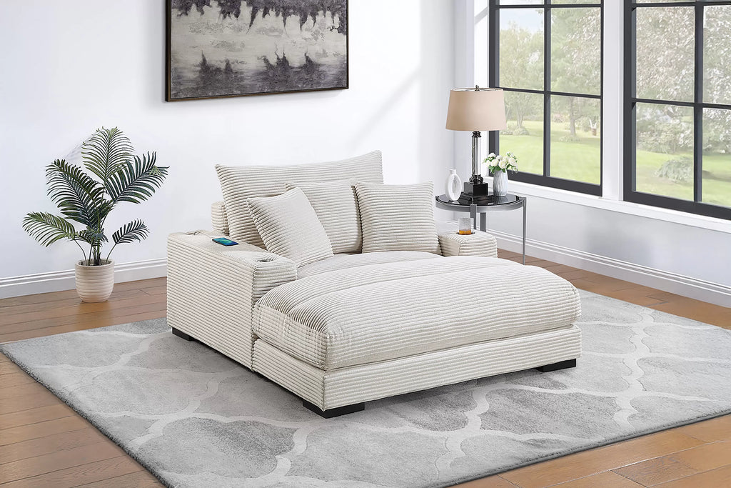 Chaise Lounge – W/2 Cup Holders & USB Ports – Beige (F8338)