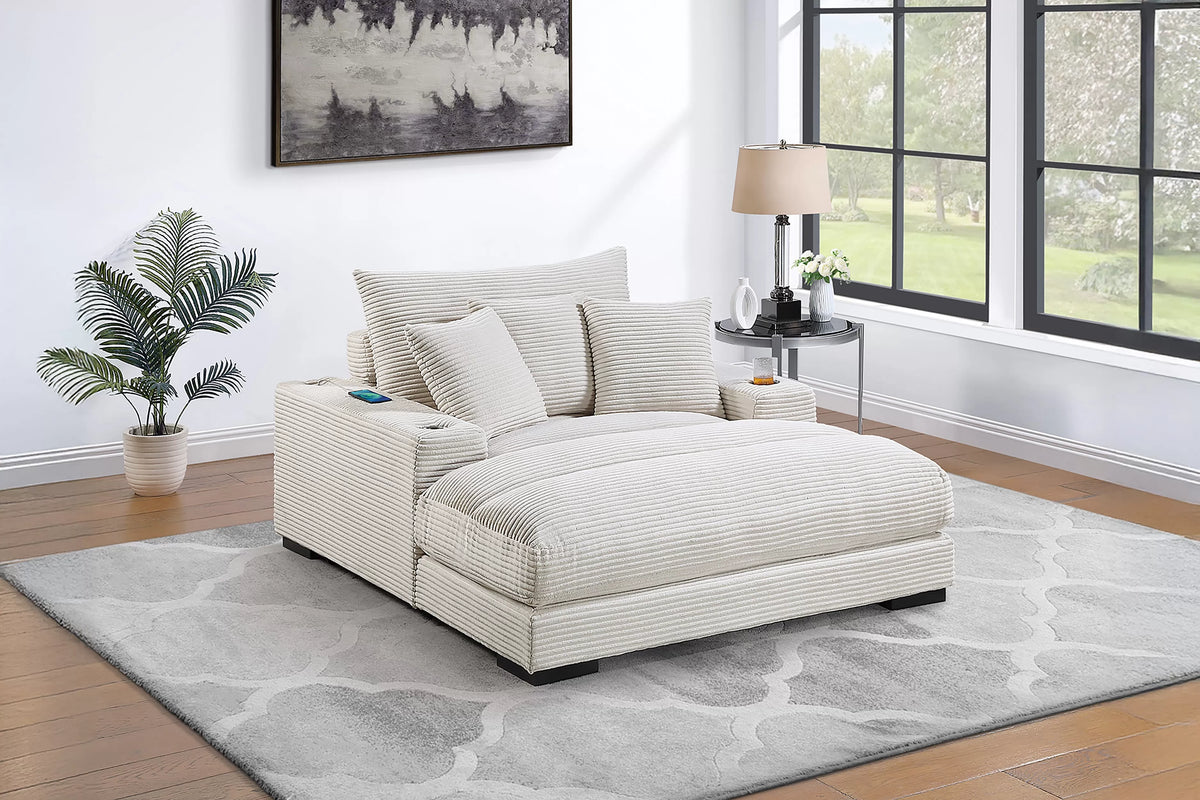 Chaise Lounge – W/2 Cup Holders & USB Ports – Beige (F8338)