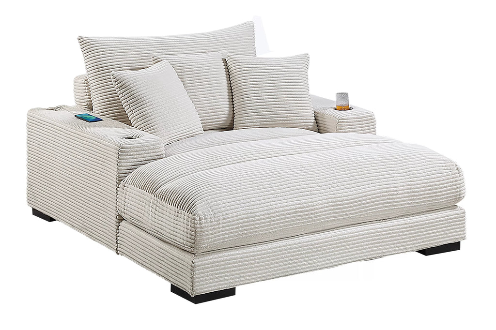 Chaise Lounge – W/2 Cup Holders & USB Ports – Beige (F8338)