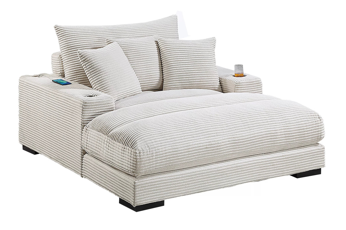 Chaise Lounge – W/2 Cup Holders & USB Ports – Beige (F8338)