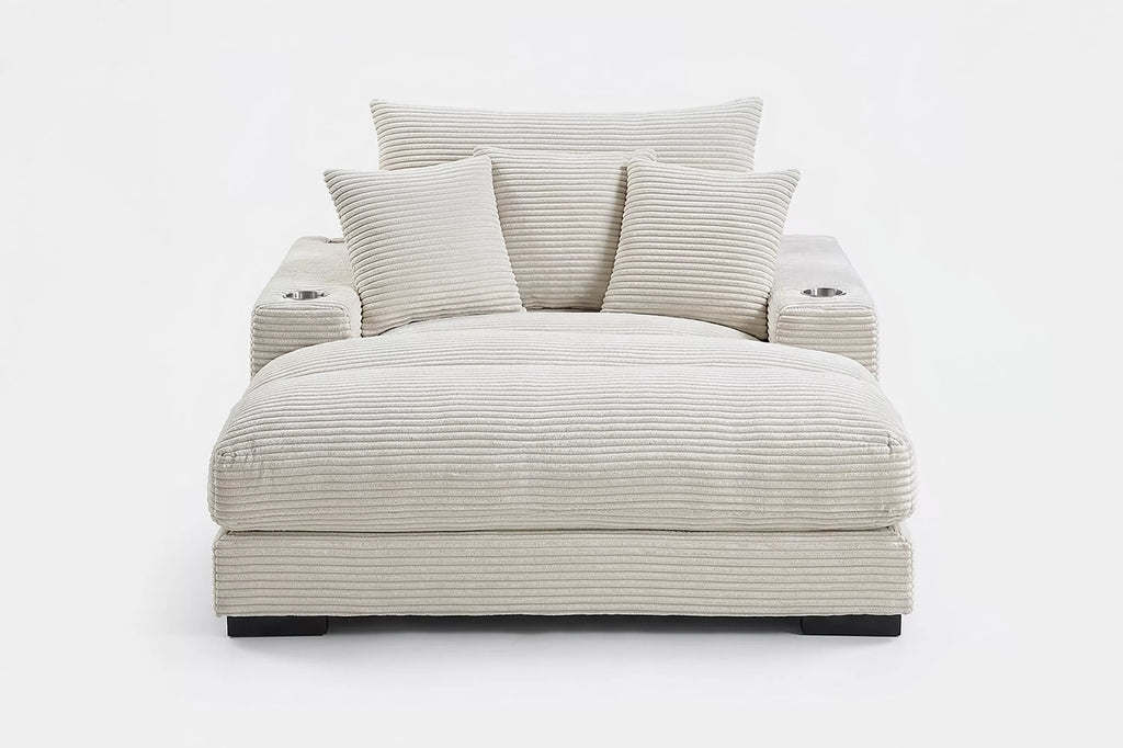 Chaise Lounge – W/2 Cup Holders & USB Ports – Beige (F8338)