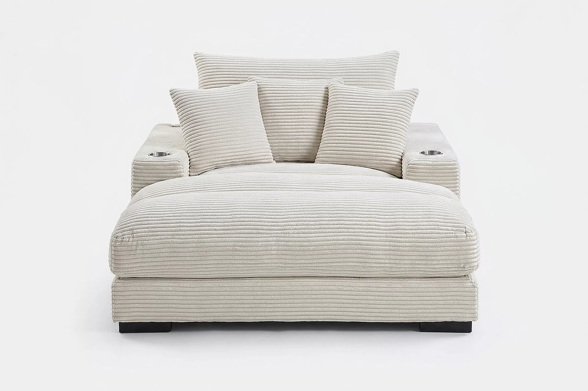 Chaise Lounge – W/2 Cup Holders & USB Ports – Beige (F8338)