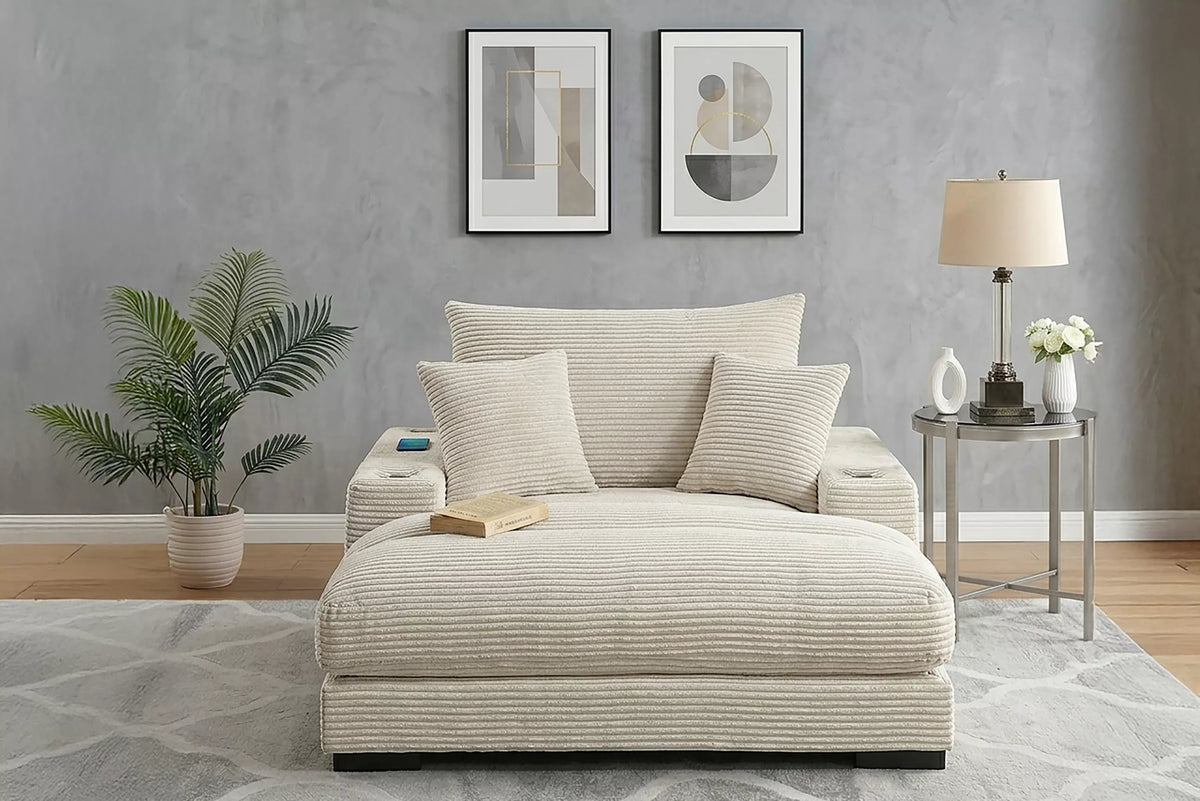 Chaise Lounge – W/2 Cup Holders & USB Ports – Beige (F8338)