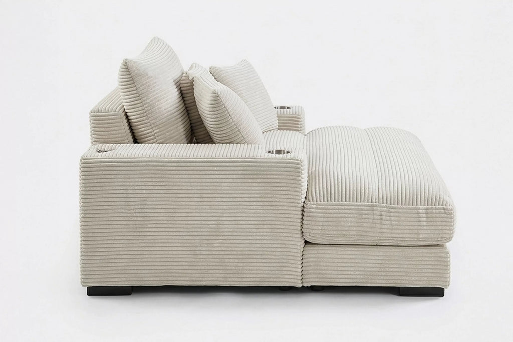 Chaise Lounge – W/2 Cup Holders & USB Ports – Beige (F8338)