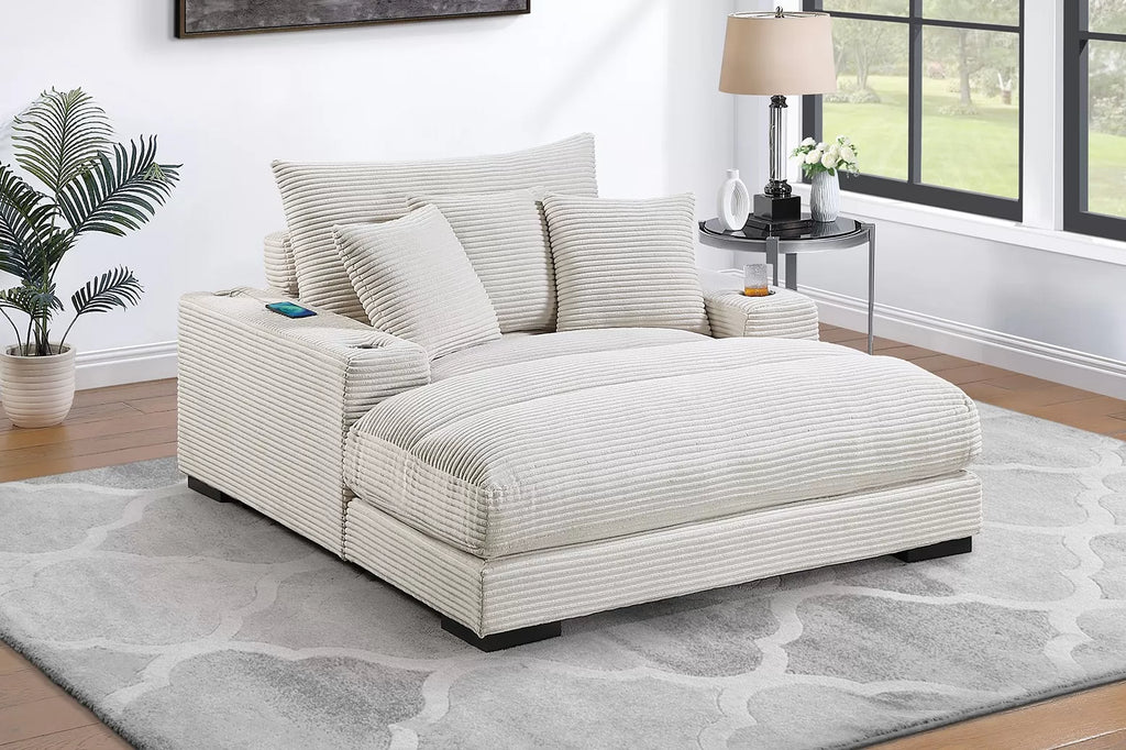 Chaise Lounge – W/2 Cup Holders & USB Ports – Beige (F8338)