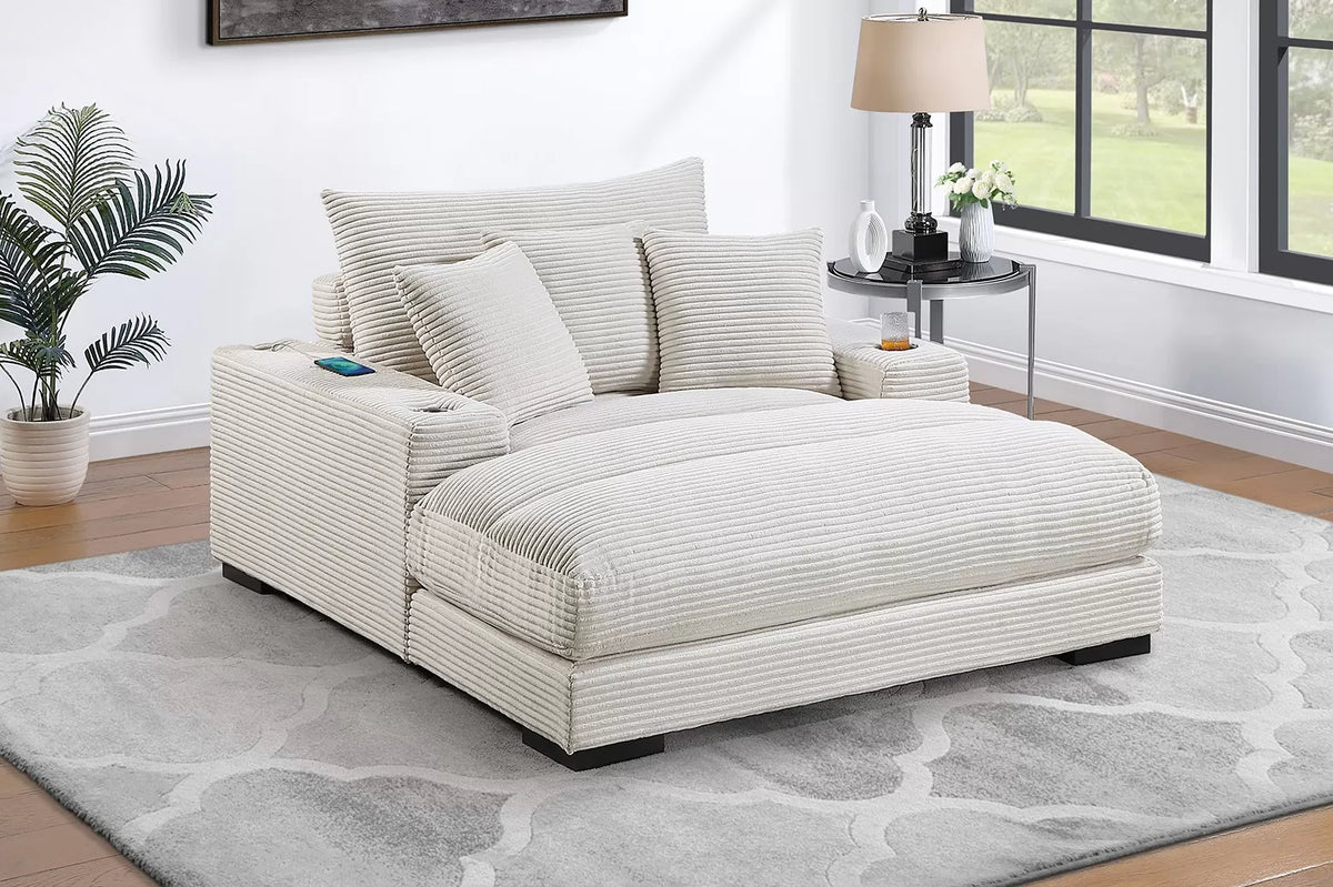 Chaise Lounge – W/2 Cup Holders & USB Ports – Beige (F8338)