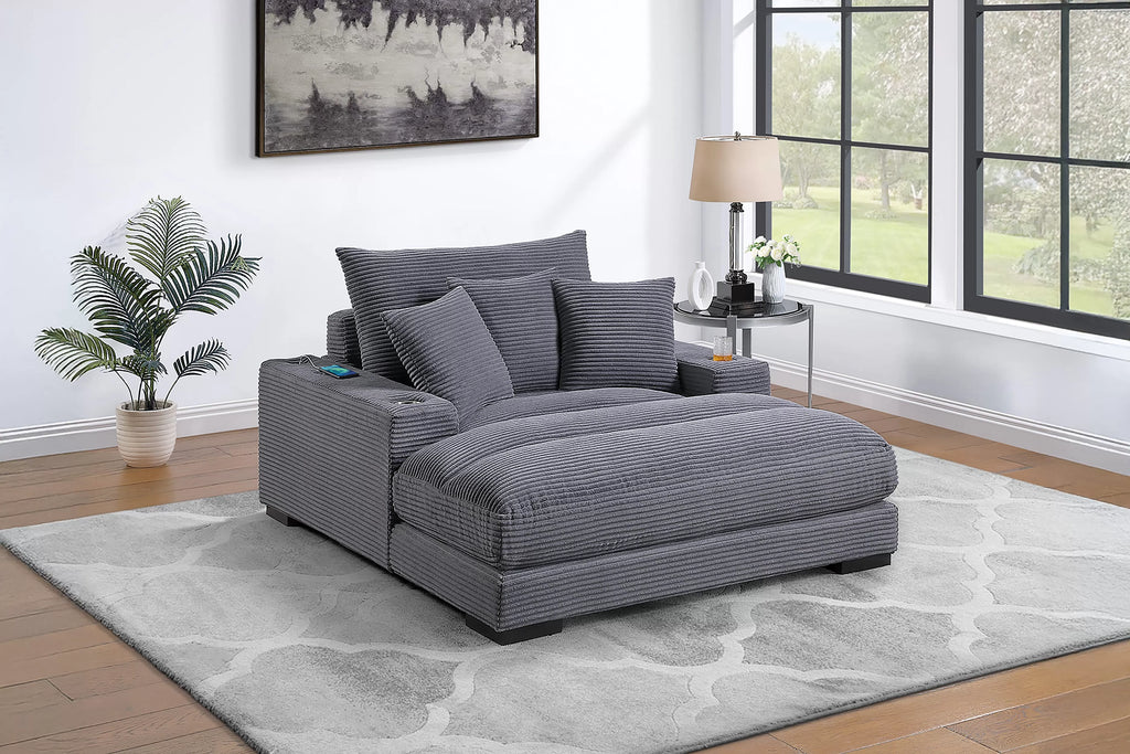 Chaise Lounge – W/2 Cup Holders & USB Ports – Gray (F8339)