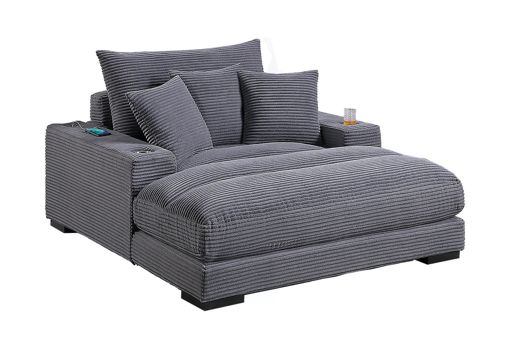 Chaise Lounge – W/2 Cup Holders & USB Ports – Gray (F8339)
