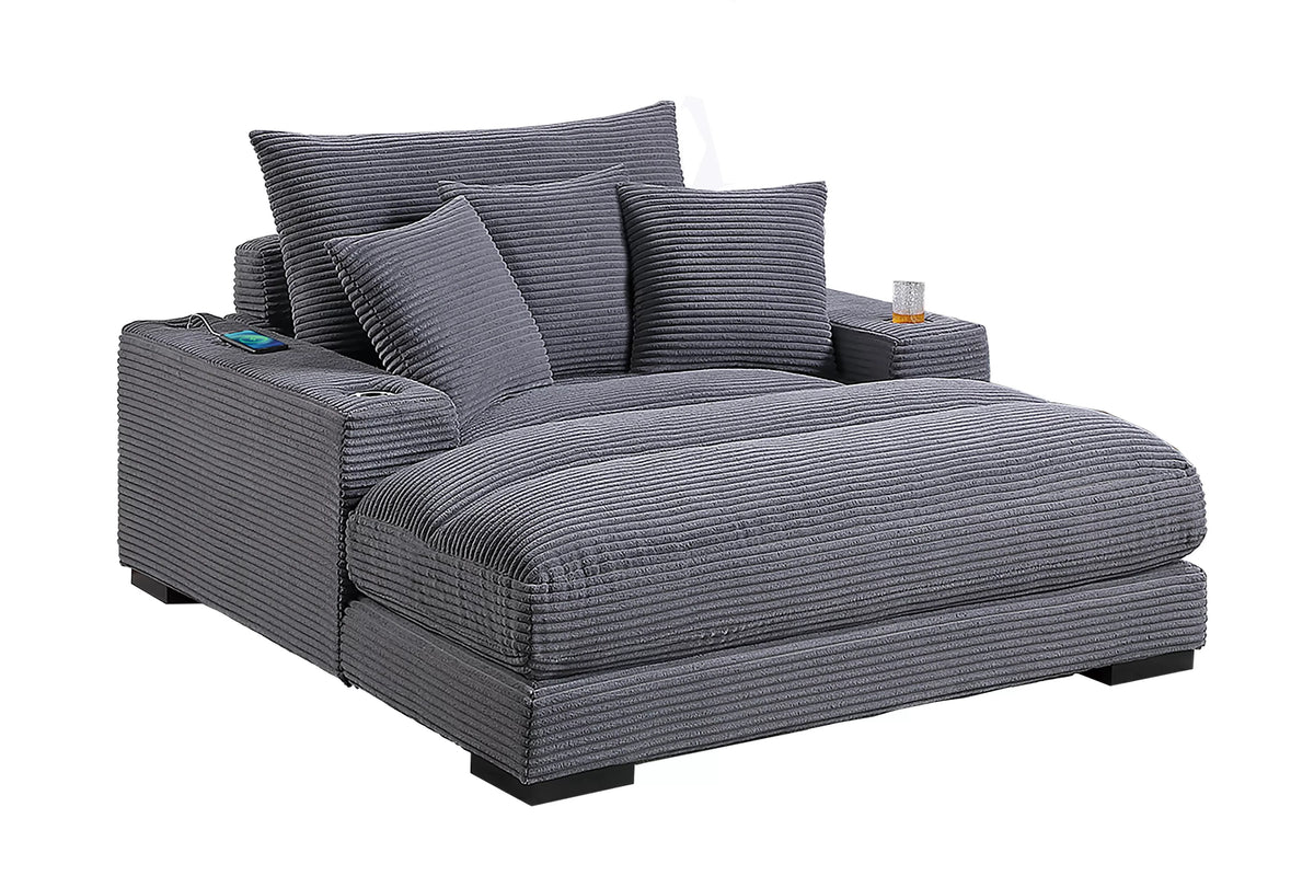 Chaise Lounge – W/2 Cup Holders & USB Ports – Gray (F8339)