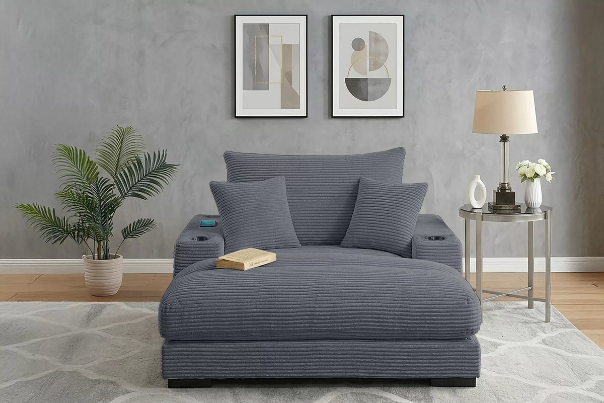 Chaise Lounge – W/2 Cup Holders & USB Ports – Gray (F8339)