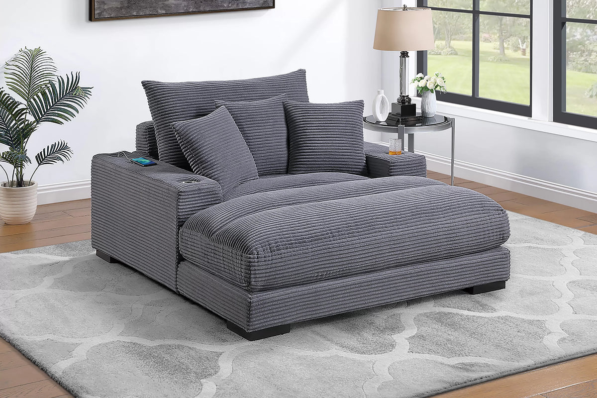 Chaise Lounge – W/2 Cup Holders & USB Ports – Gray (F8339)