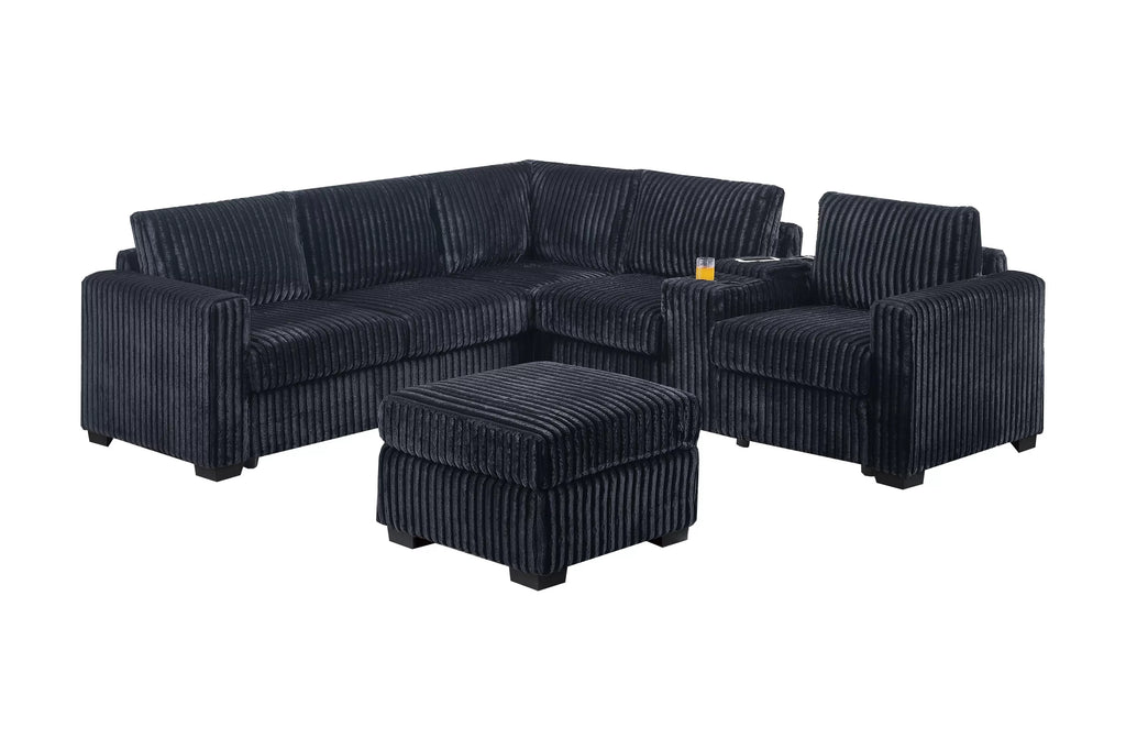 4-Piece Sectional Set W/ Ottoman – Black (F8344)