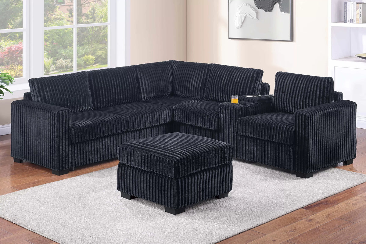 4-Piece Sectional Set W/ Ottoman – Black (F8344)